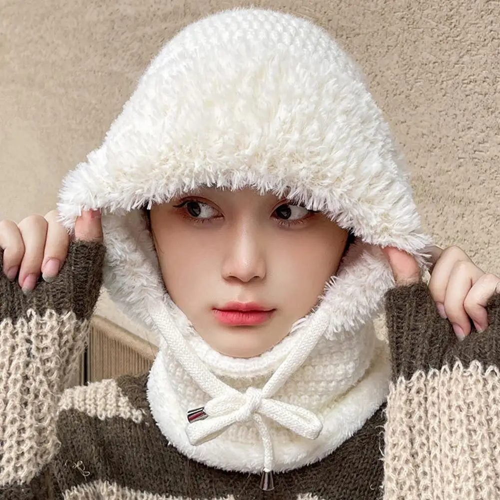 3 In 1 Winter Balaclava For Women Winter Fur Cap Mask Set Hooded For Women Outdoor Cycling Ski Windproof Hat Fluffy Beanies Hood 6
