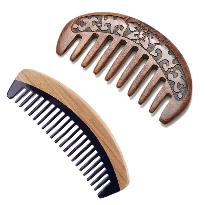 

2 Pcs Wood Comb Wooden Hair Comb Natural Massage Through The Comb-150Mm X 50Mm X 8Mm & 11X5.5X1.3Cm
