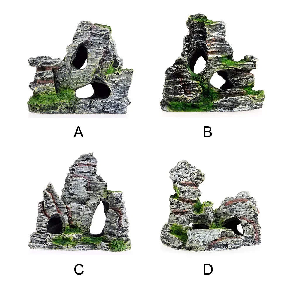 Fish Tank Ornaments Artificial Moss Hiding Cave Mountain View Underwater Fish Tank Landscaping Craft Living Room Resin Rockery