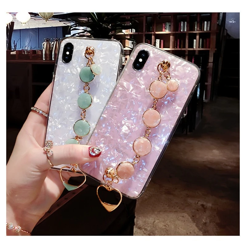 

Cover Capa For Iphone 15Pro MAX 14Plus 11 12Mini 13 14 Pro Fashion Bling Crystal Gem Bracelet Chain Pendant Soft Phone Case