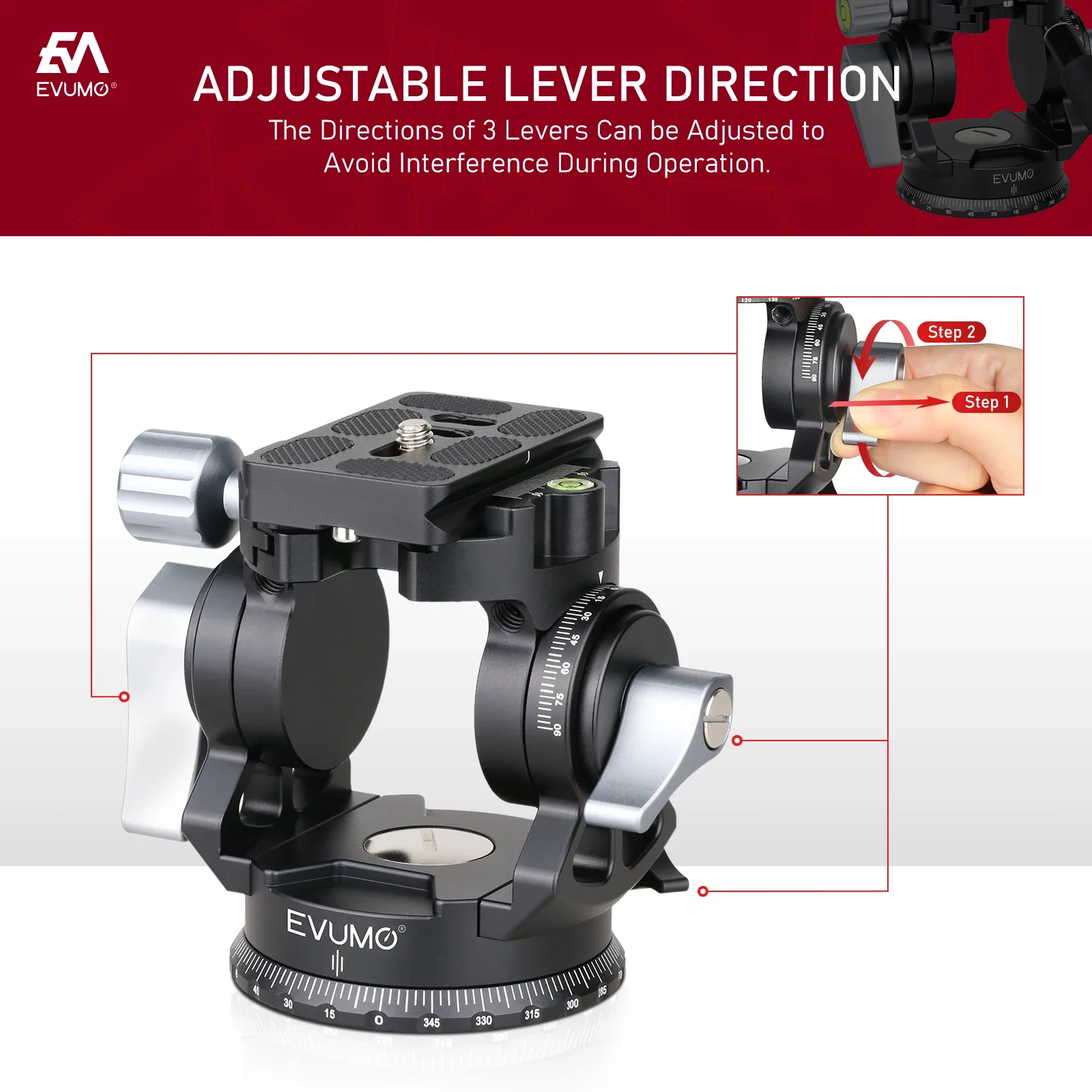 Video Tripod Head EVUMO Hollow Video Hydraulic Head -80&deg;+90&deg; 360 Panoramic Vlog Universal Ballhead for Tripod Monopod