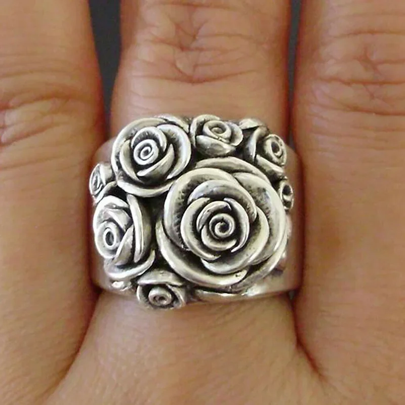 Retro Bohemian Alloy Flower Women's Metal Ring Vintage Carved Design Unique Girl Gift Female Punk Rings Jewelry Серьги Женские