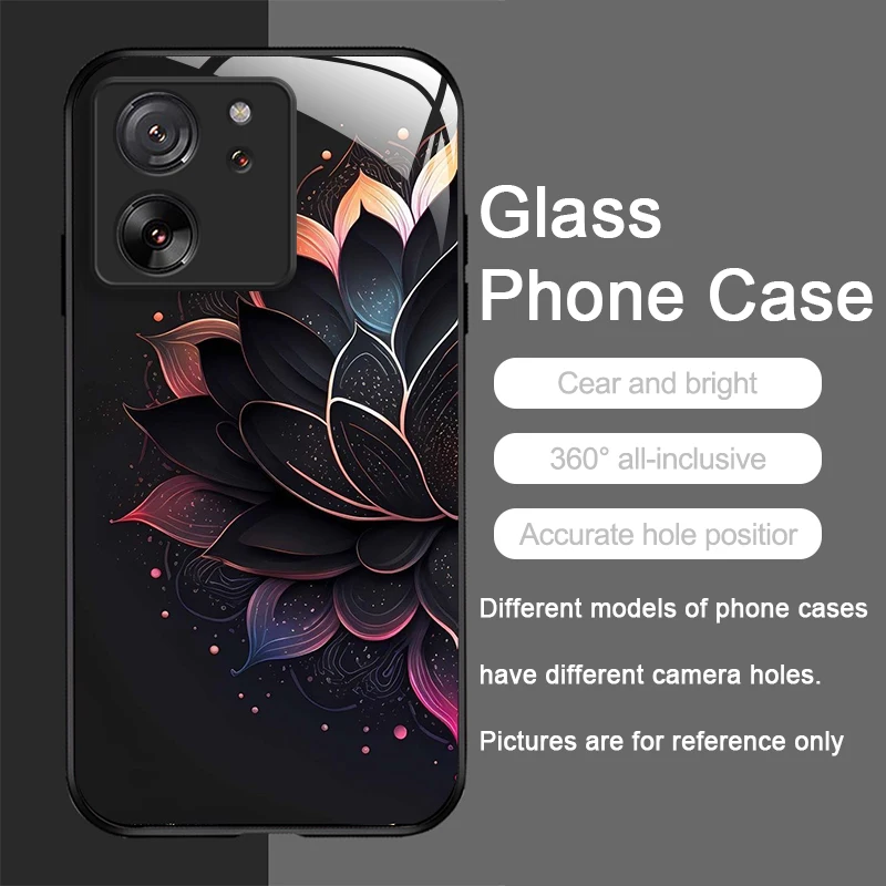 Artistic Lotus Flower Pattern Tempered Glass Phone Case