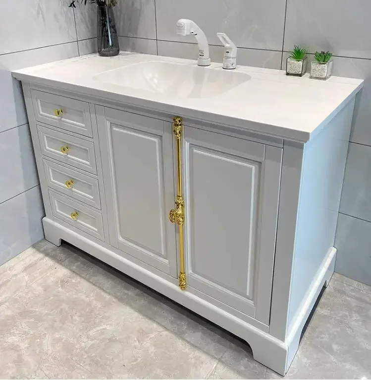 Waterproof Plywood Sintered Stone Bathroom Vanity With Mirror Wash Basin For Hotel Bathroom