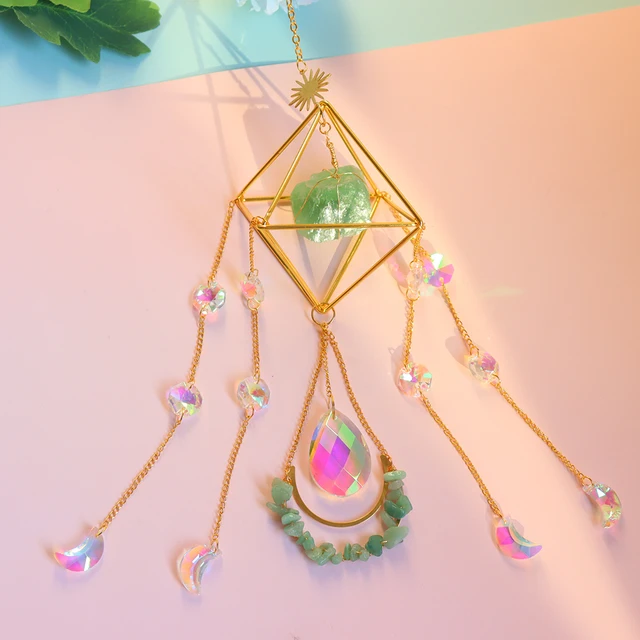 K9 Crystal Light Catchers Wind Chiem Diamond Hexagon Hold Kristály Természetes Színű Kő Napfény Csapdába Esik A Szélvédő Ékszerek - Image 4