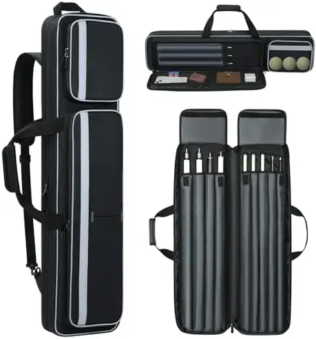 

Pool Cue Case 4x5, Pool Cue Carrying Case Soft Padded Billiard Stick Bag with Multi-pocket for 4 Butts and 5 Shafts, Pool Stick
