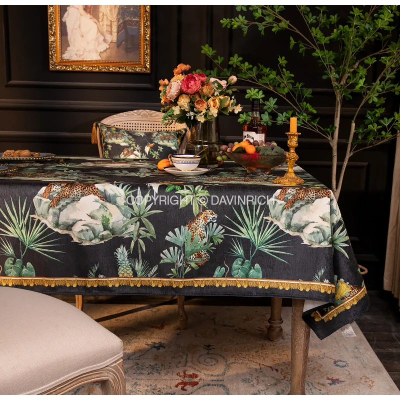DAVINRICH Tropical Home Decor Table Cloth Cover Cheetah Leopard Print Luxury Chenille Tablecloth For Rectangular Dining Tables - Image 3