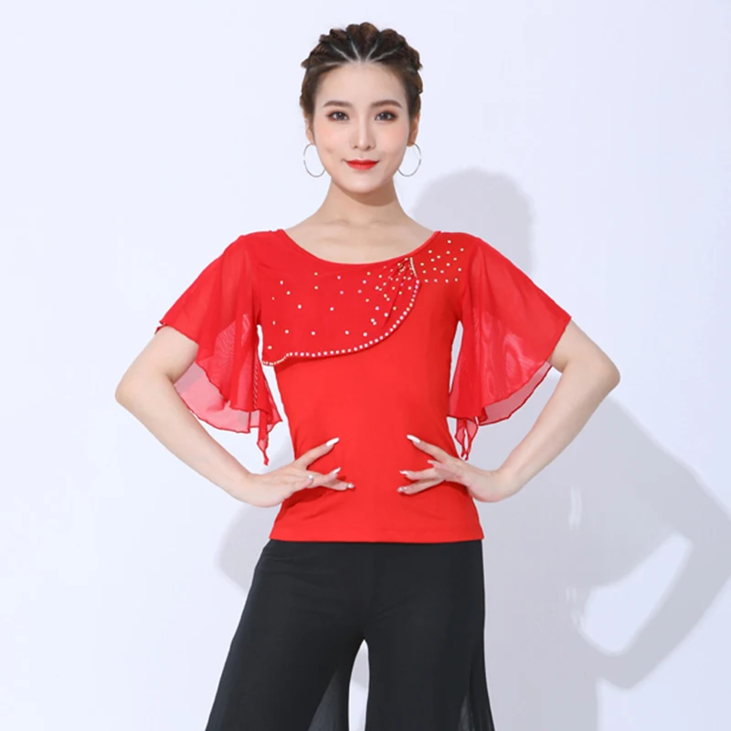 

New Ballroom Dance Performance Costume Black Rhinestones Tops Competition Wear Adult Women Social Waltz Dancing Clothes DL10798