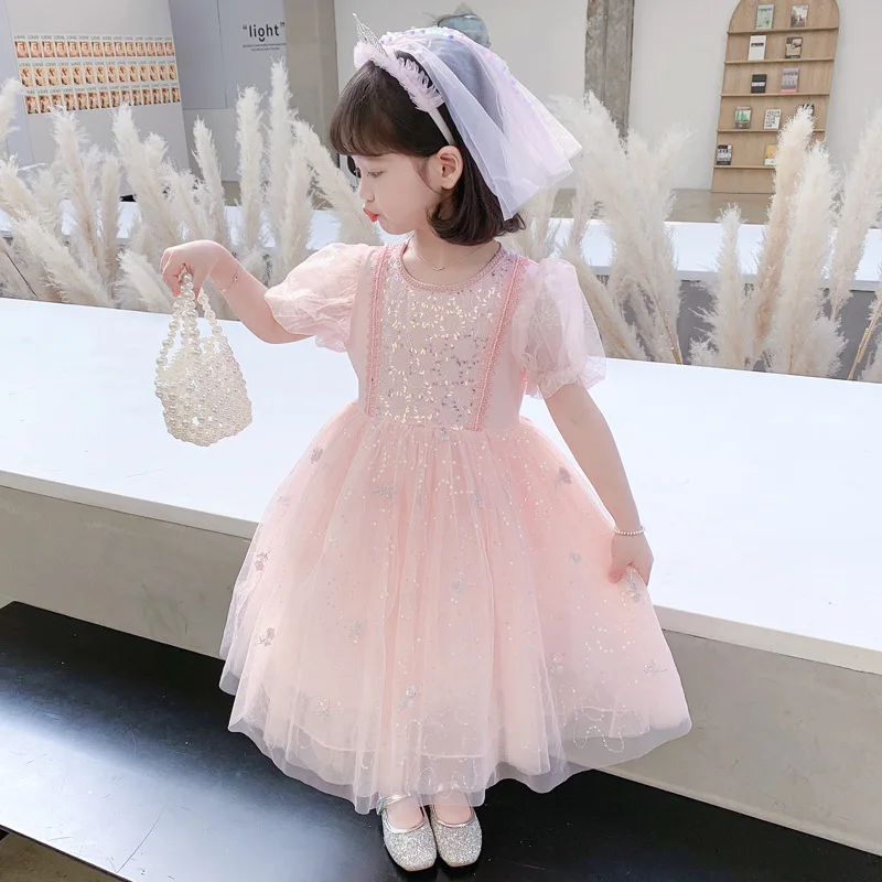 

Girls' Summer Princess Dress Bubble Sleeve Children's Summer Dress Korean Children's Dress Aisha Children's Dress Yarn Dress