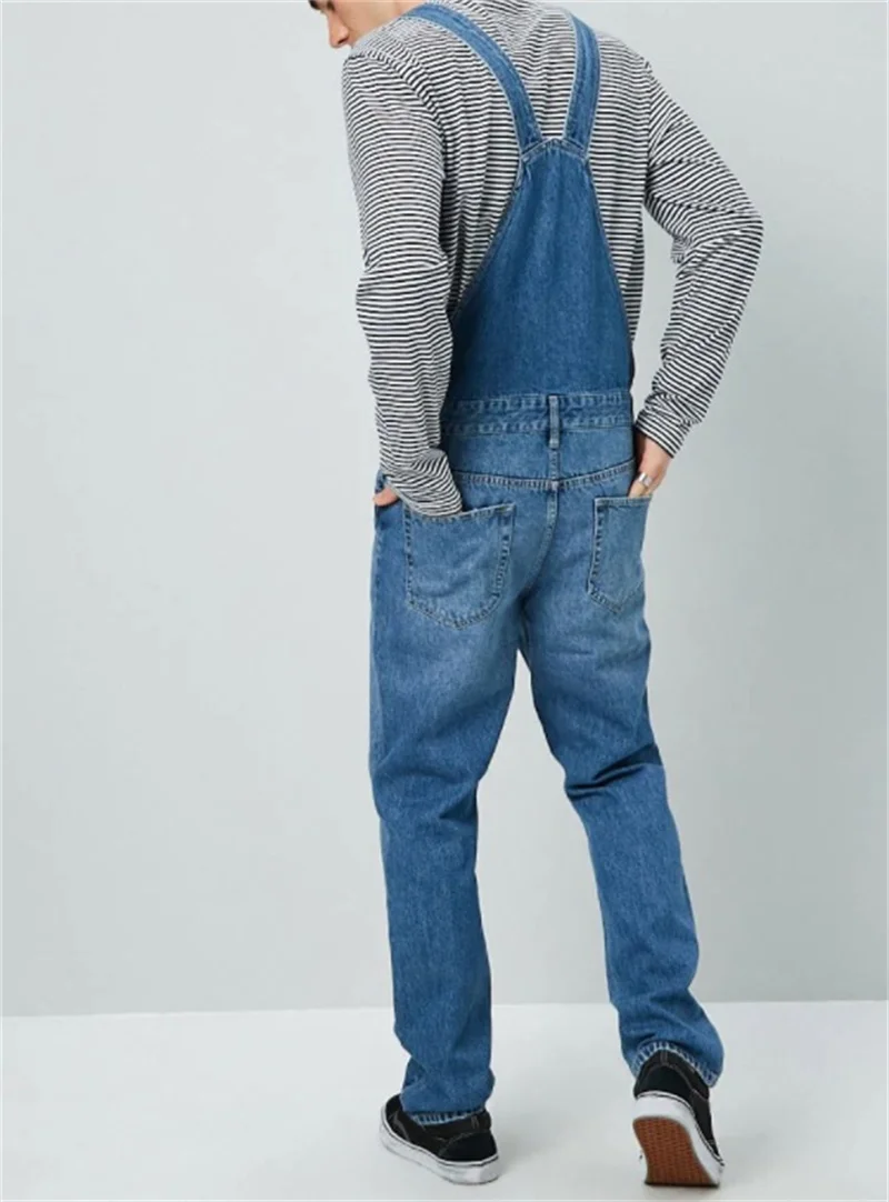 Men's Street Casual Suspenders Pants 2023 Fashion Cool Jumpsuit Youth Straight Jeans Male Splicing Big Pocket Denim Trousers New