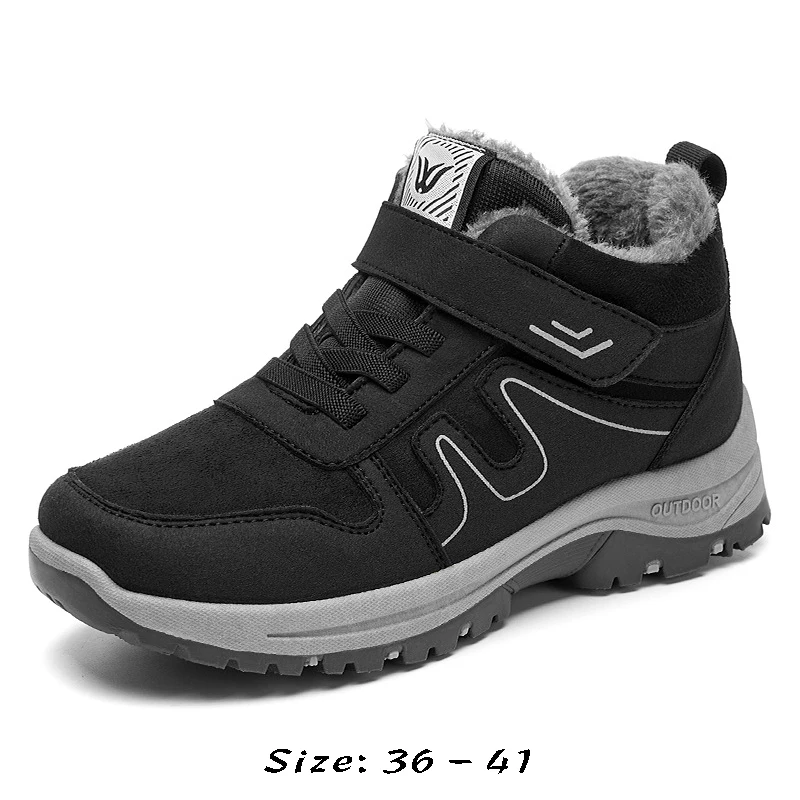 High quality short ankle snow cotton boots for women with fur thickening new 2023 winter casual plush warm shoe - black red