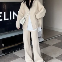 Automne femmes survêtement ample gris Double fermeture éclair veste à capuche avec taille haute pantalons de survêtement deux pièces ensemble Jogging Fitness sport costume 6