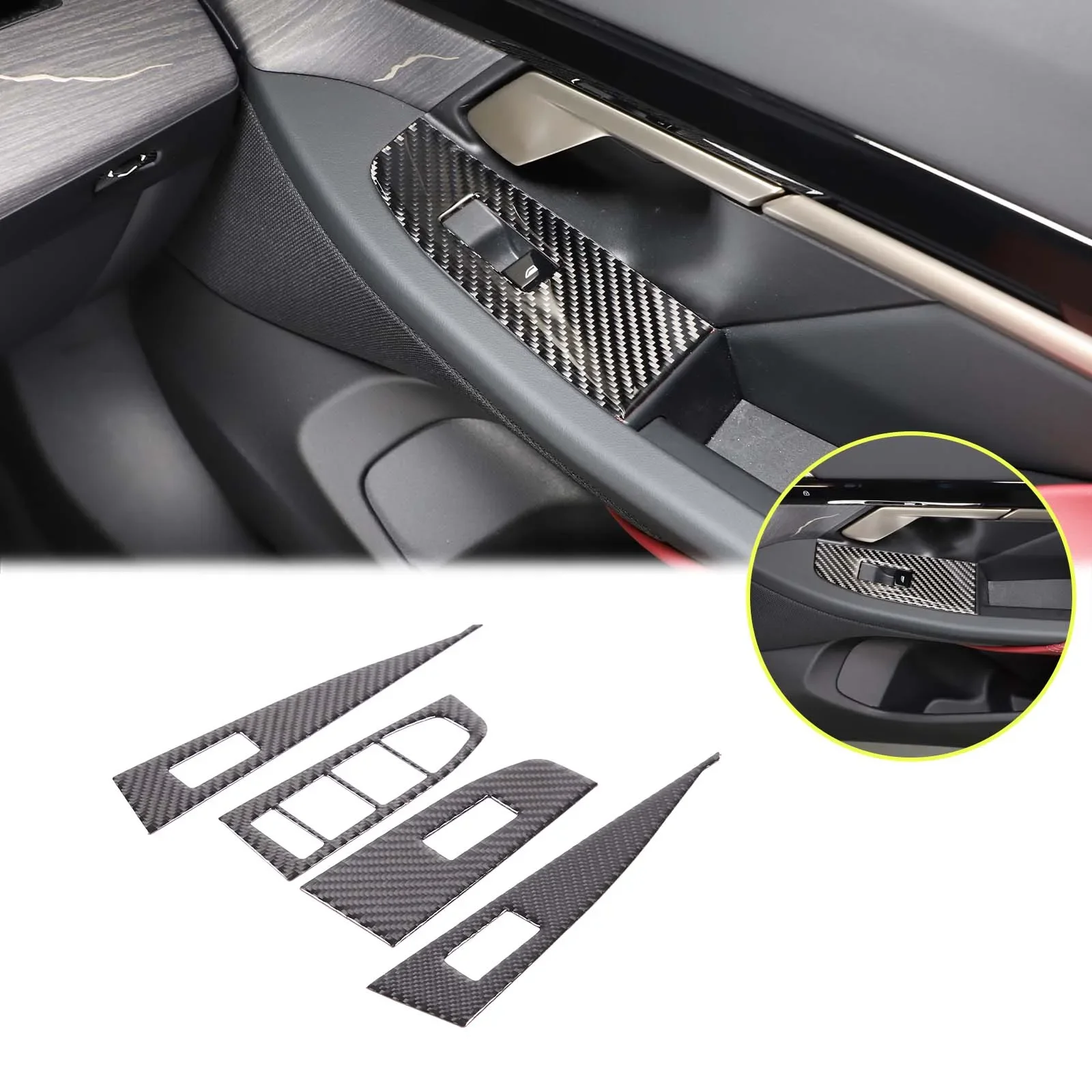 

For BMW 5 Series G60 2024+ Soft Carbon Fiber car styling Car Glass Lift Button Switch Frame Sticker Car Interior Accessories