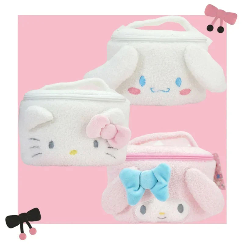 

Kawaii Cartoon Anime My Melody Cinnamon KT Cat Plush Cosmetic Bag Cute Animals Plushie High Capacity Portable Girl Storage Bag