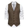 Men's Suit Vest Fashion Turn-Down Collar Pockets Suit Vests England Style Smart Casual Vintage Gentleman Leisure Party Waistcoat 3