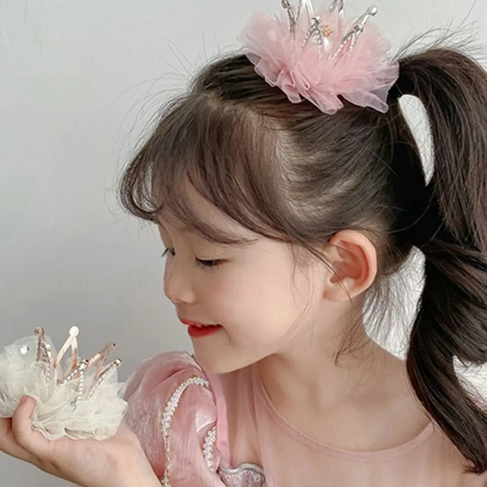 Cute Sweet Lovable Rhinestone Headdress Alloy Gauze Pearl Headwear Hair Clip Girl Hairpin Hair Accessory