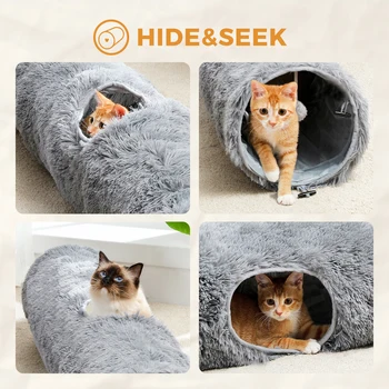 Large Cat Tunnel, 44.9 Inches Long Collapsible Cat Tube 9.8 Inches in Diameter, Collapsible Fluffy Plush Cat Toys for Indoor Cat 5
