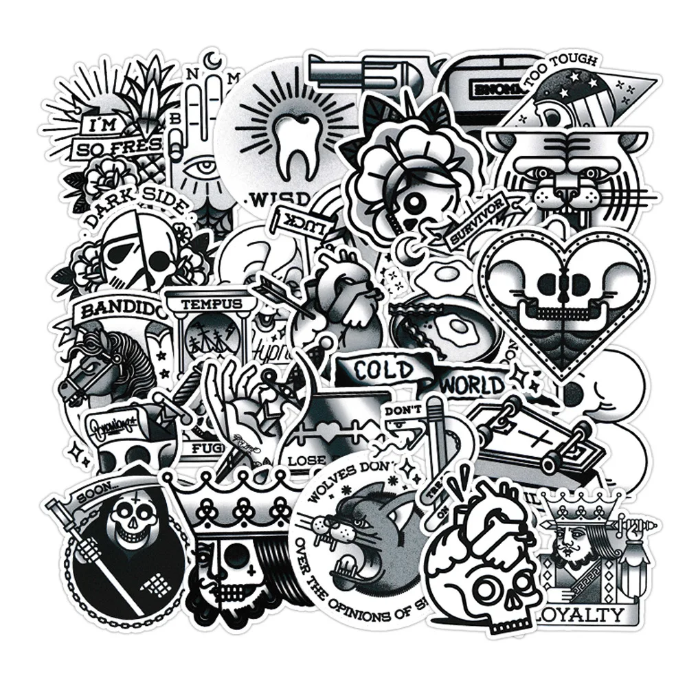 10/30PCS Schwarz Weiß Retro Altmodische Personalit Aufkleber DIY Telefon Laptop Gepäck Skateboard Graffiti Aufkleber Spaß als Geschenk