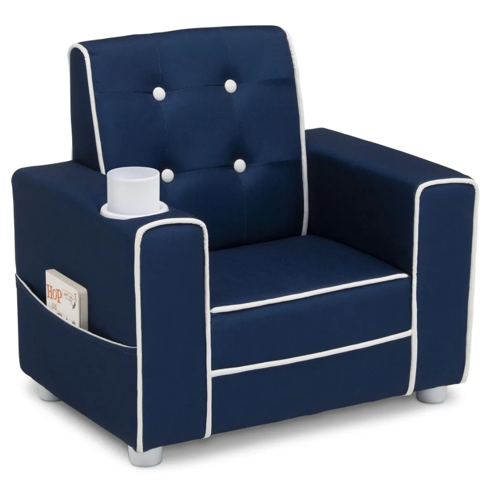 Kids Upholstered Chair with Cup Holder,Toddler Armrest Chair, Lightweight Children Sofa Chair,Kid Read Sofa,Side Pockets 2
