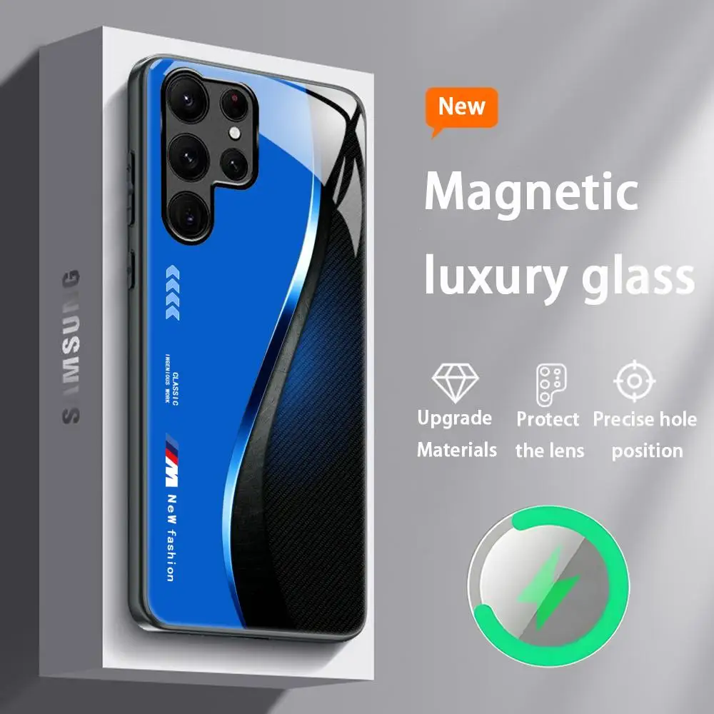 Stylish Blue and Red Magnetic Glass Phone Case - Fashionable Protective Cover