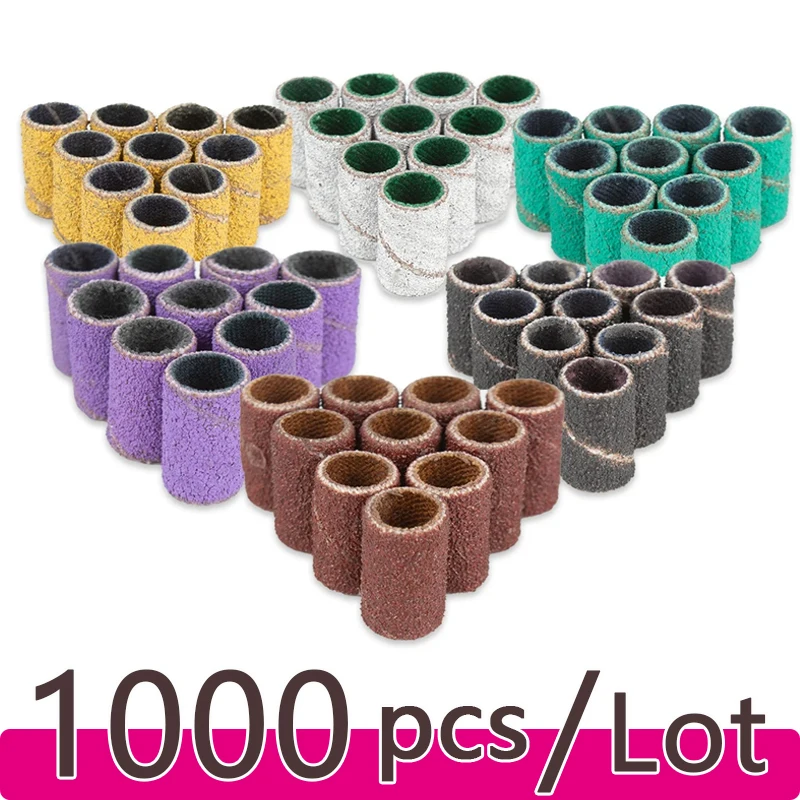 Nail Sanding Bands Nail Drill Bit Caps Accessories for Manicure Gel Polish Removing Manicure Tool 80# 120# 180# 240# Set 1000pcs