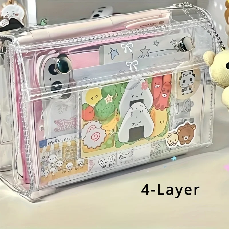 4-Layer PVC Transparent Makeup Bag Travel Toiletry Organizer Multi-Purpose Pencil Case for Students