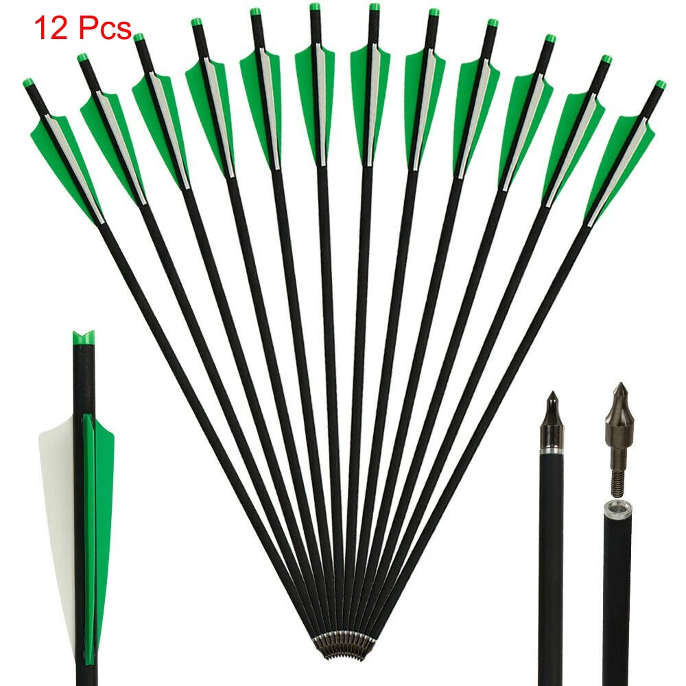 Carbon Crossbow Arrows with Half Moon Nock and Broadheads - Available in Sets of 6, 12, or 24