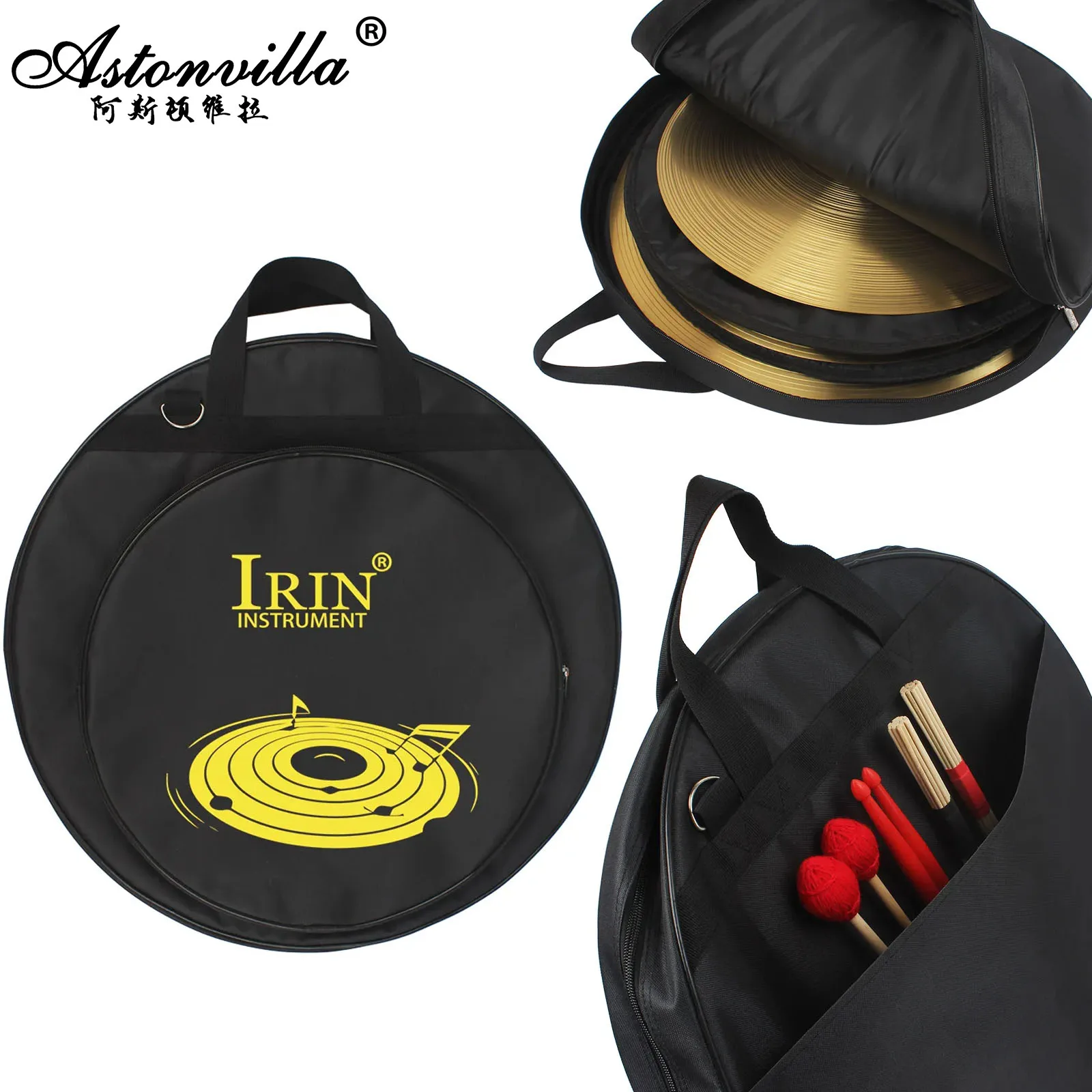 21 Inch Cymbal Gig Bag with Three Pockets Removable Divider Shoulder Strap Backpack Cymbal Percussion Instrument Accessories