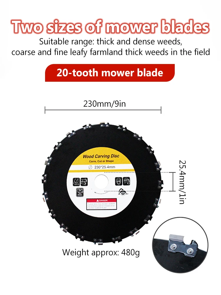 고성능 잔디 절단기 16/20 톱니, 범용 나무 톱날, 잔디 깎는 기계 직경 230mm 및 내부 25.4mm