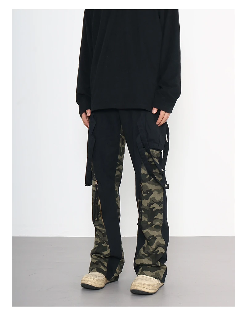 Description Picture 5 of itemMen Patchwork Camouflage Cargo Pants Streetwear Side Pockets Harajuku Joggers Unisex Hip Hop Baggy Loose Straight Flare Trousers