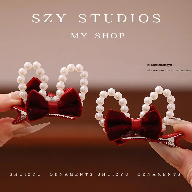 Children's Double-sided Bow Hairpin Baby Cute Rabbit Ear Clip Hair Accessories New Year's Top Clip Headgear Wholesale