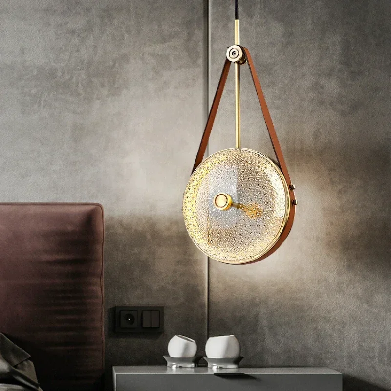 

Nordic Modern Designer Leather Pendant Lamp for Living Room Bedroom Kitchen Luxury Artisan Clock Decor Maison Appliance Lampara