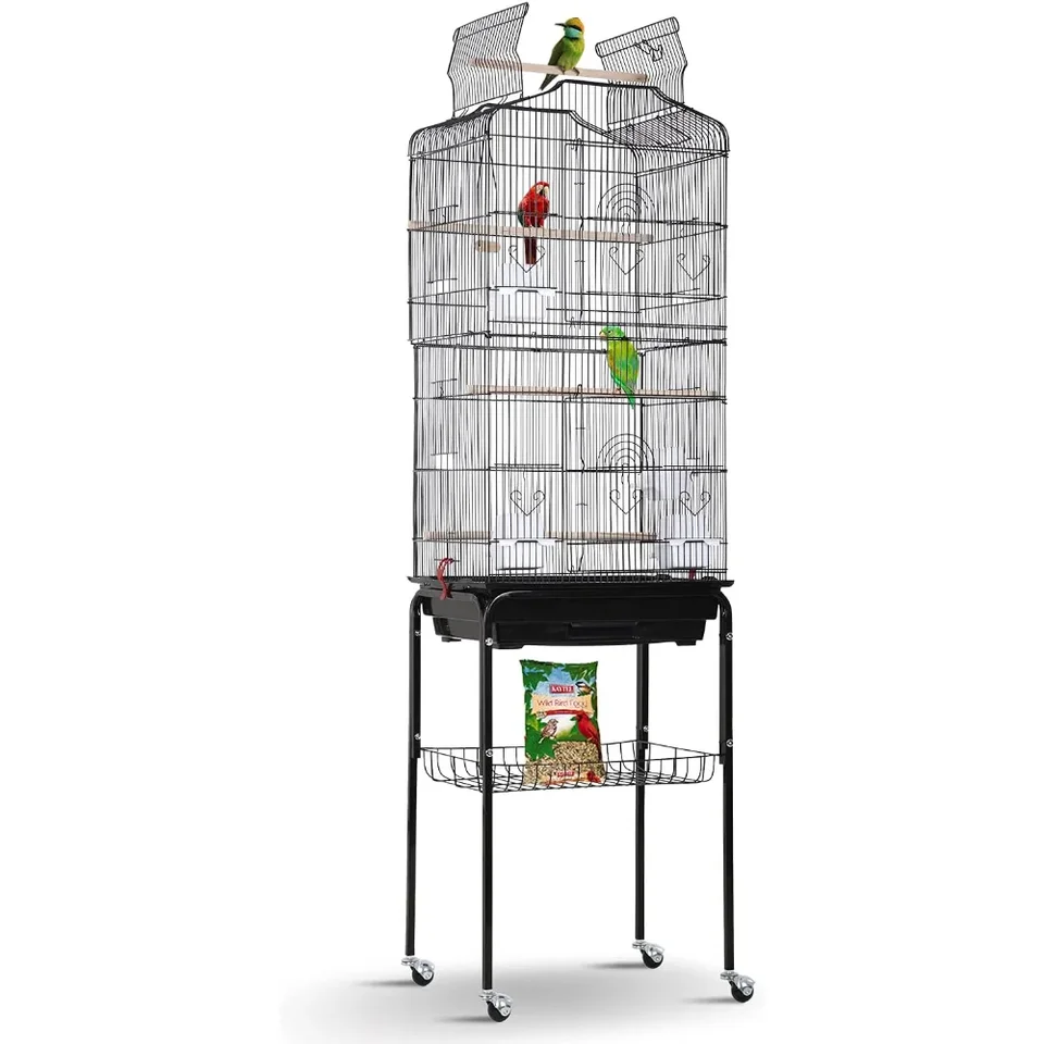Open Top Bird Cage with Detachable Rolling Stand