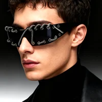 Lunettes de soleil Punk Y2k pour femmes, sans monture, avec chaîne en cristal, lunettes de soleil monobloc, accessoires de luxe pour fêtes, style streetwear. 2