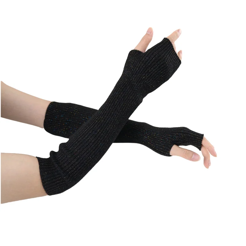 Gestrickte Fingerlose Handschuhe Für Damen – Lange Armlinge/Armwärmer Aus Weichem Acryl (weiß)