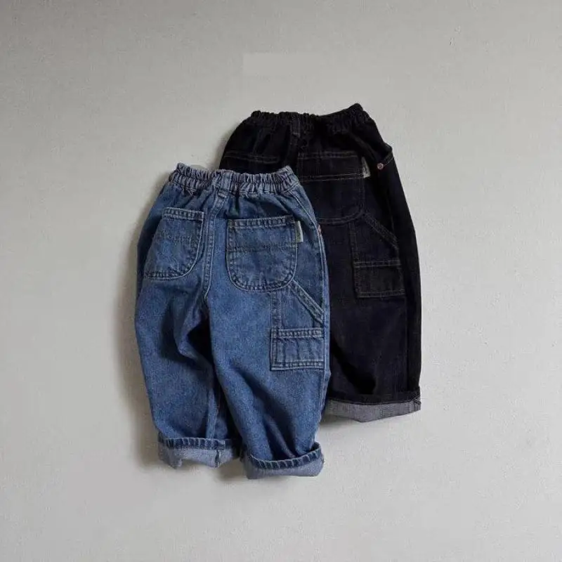 2025 Autumn New Baby Pocket Jeans Solid Infant Trousers For Girls Casual Pants Toddler Boys Denim Pants Fashion Children Clothes