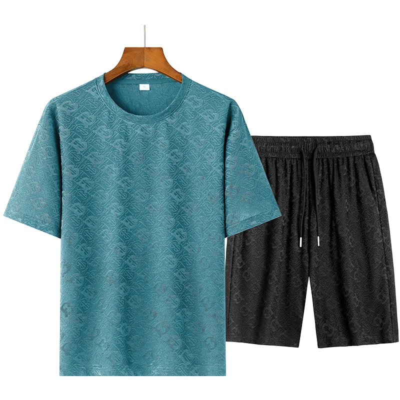 남성 티셔츠 정장 반바지 티셔츠 세트, 오버사이즈 6XL 7XL 8XL 플러스 사이즈 반팔 블랙 티셔츠 여름 패션 느슨한 빠른 건조