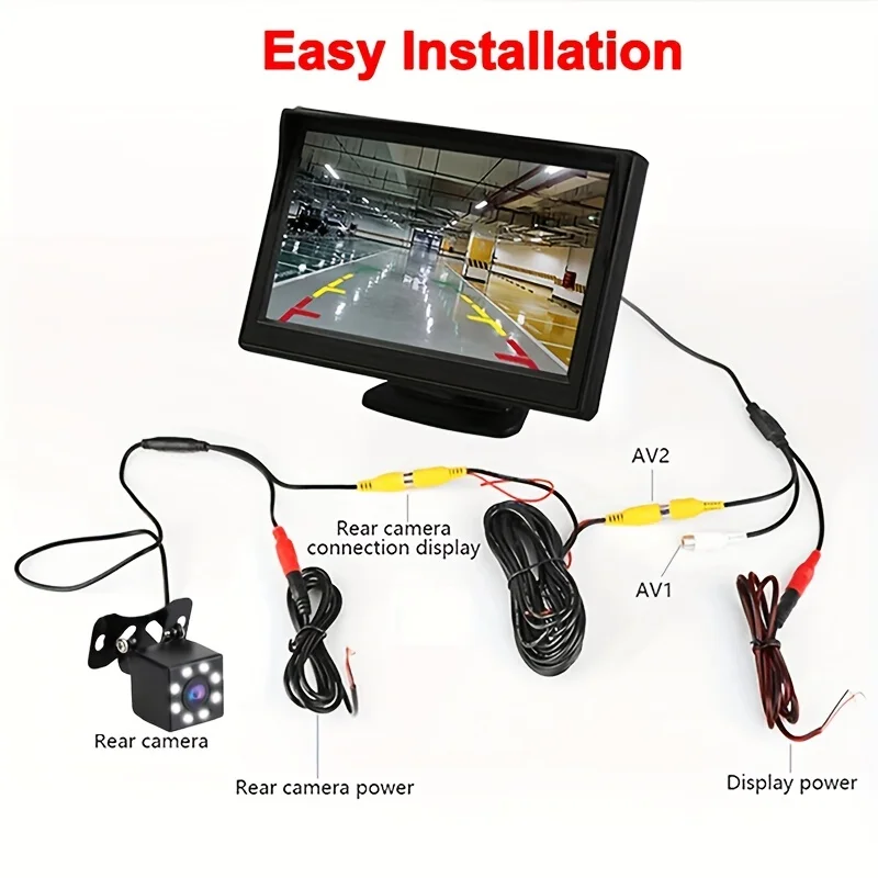 이것은 10.92cm HD 모니터와 8개의 LED 후방 카메라 키트로 구성되어 있으며, 자동차 후진 및 주차 지원을 위해 설계되었습니다.