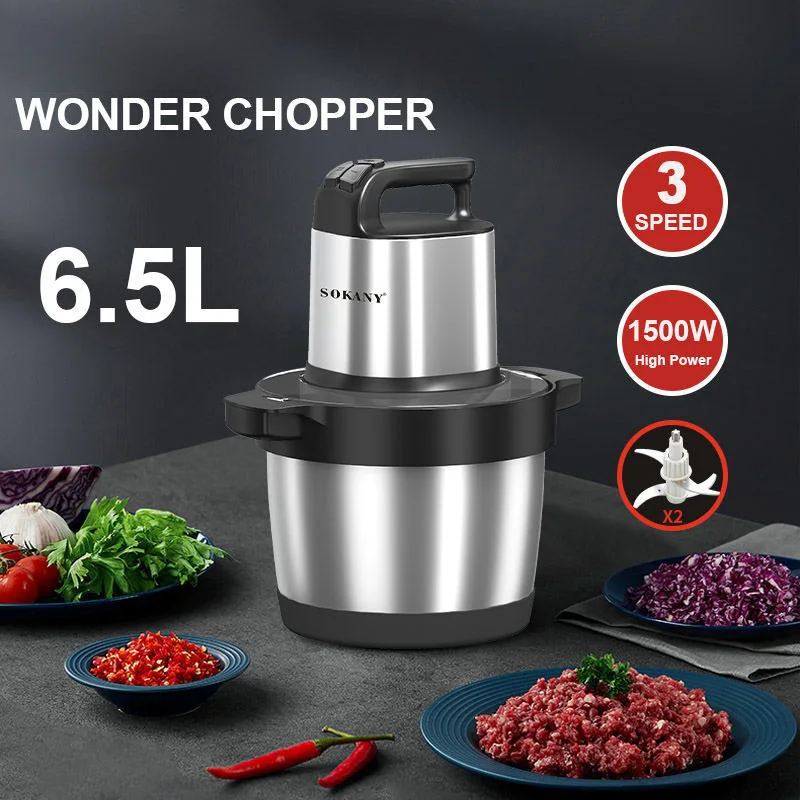 6.5L Electric Stainless Steel Meat Grinder, 1500W Wonder Chopper,Household Kitchen Food Processor,Garlic Paste Grinder,3 Speed 3