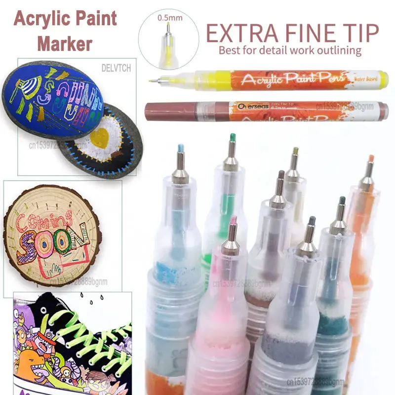 0.5mm Fine Line Needle Tip Acrylic Paint Art Marker Card Ceramic Stone Glass Fabric Clothes Drawing DIY Graffiti Fineliner Pen 9pcs hook line fine paint brush pen stone badger brush chinese calligraphy brush pen art acrylic oil watercolor paint brush