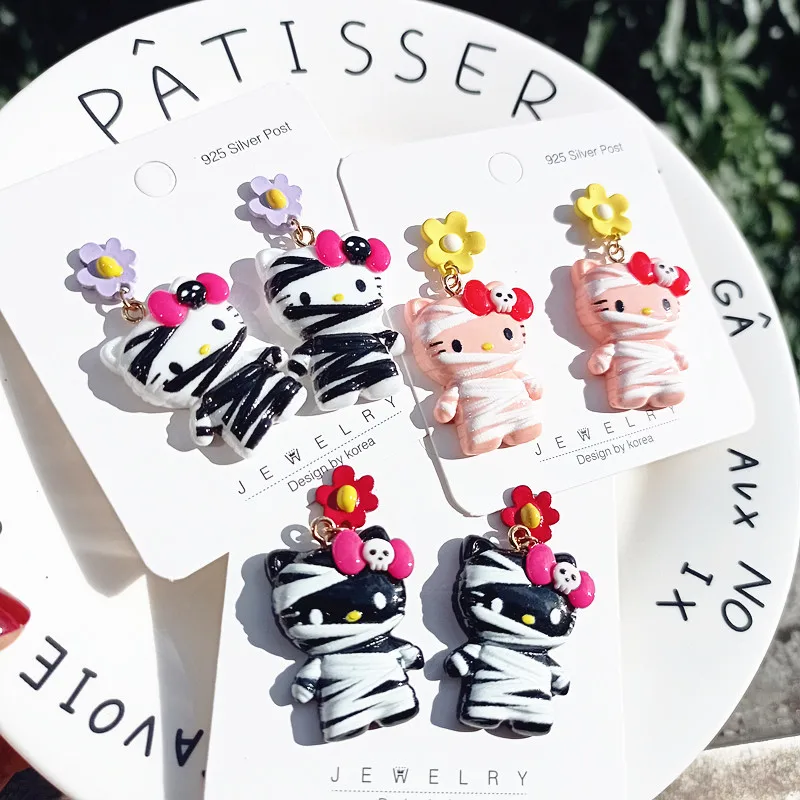

Original Hand-made Halloween Costume for Cat KT Cat Cute Cartoon Resin 925 Silver Earrings Earrings
