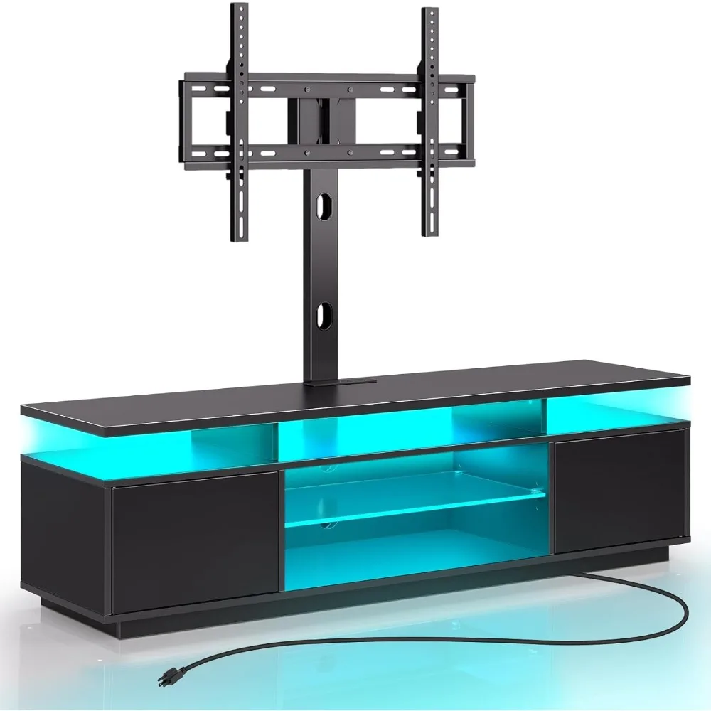 TV Stand with Mount and Power Outlet 51.2", Swivel TV Stand Mount for 32/45/55/60/65/70 inch TVs, Height Adjustable Modern 2