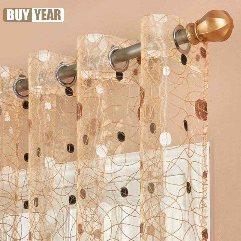 Polka Dot Jacquard Woven Gauze Curtains for Living Dining Room Bedroom Modern Embroidery Embroidery Tulle Window Screens Custom 4