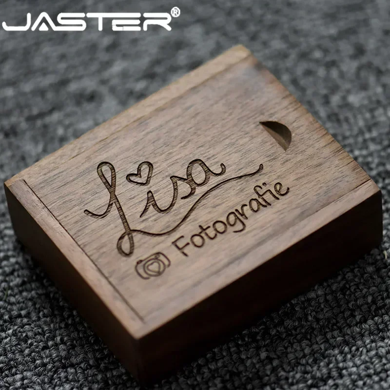 JASTER Free Custom Logo Walnut Wooden Heart + Gift Box USB Flash Drive 8GB-64GB Memory Stick U Disk