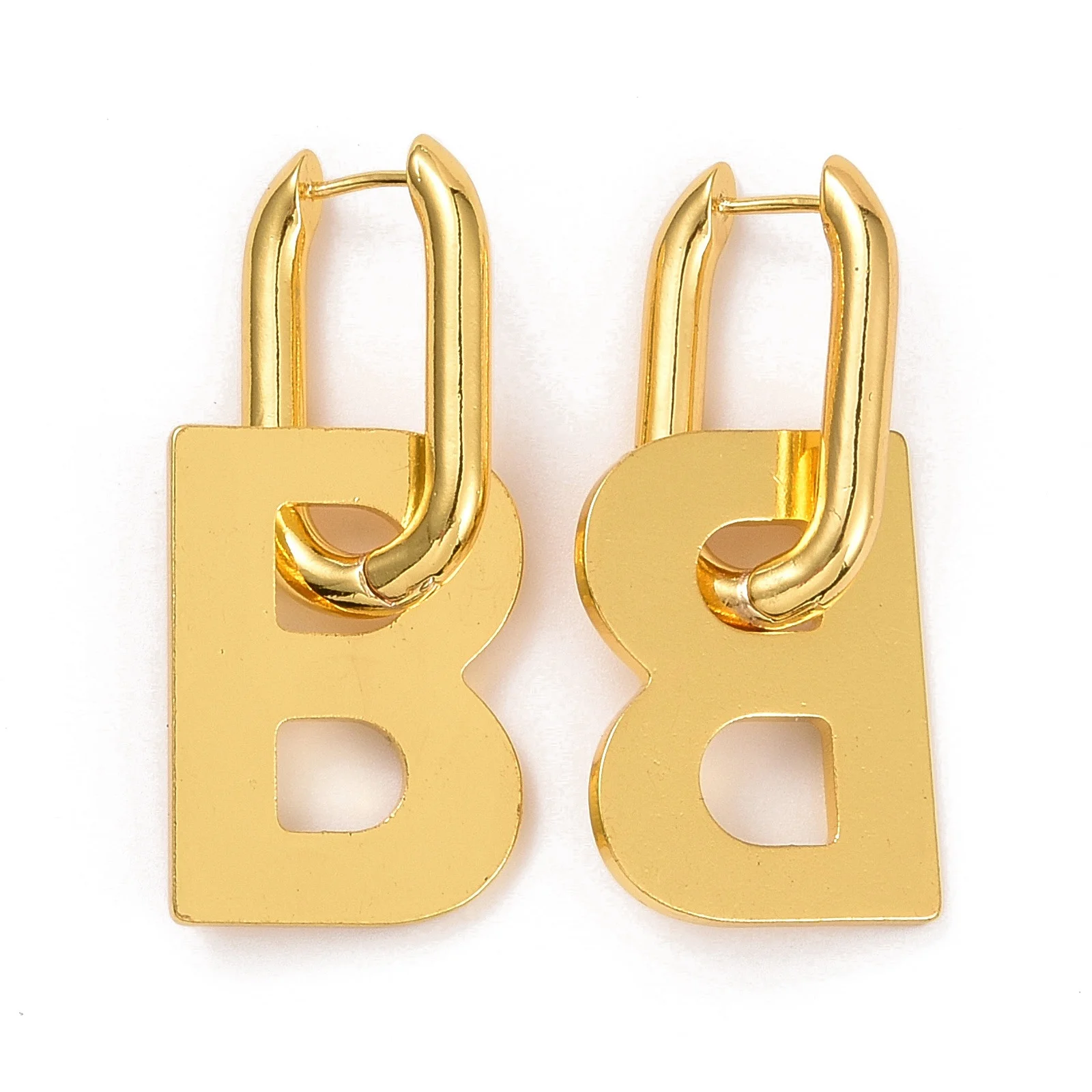 Kissitty 4 Pairs 2 Colors Letter B Initial Brass Dangle Hoop Earrings For Women Drop Earrings Jewelry Findings Gift