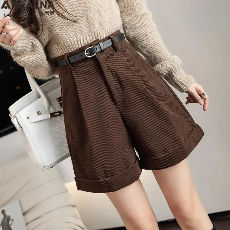 

Retro High Waist cargo Shorts Women 2023 New Autumn Winter Corduroy Casual wide leg Female Shorts Boyfriend Style Woman Shorts