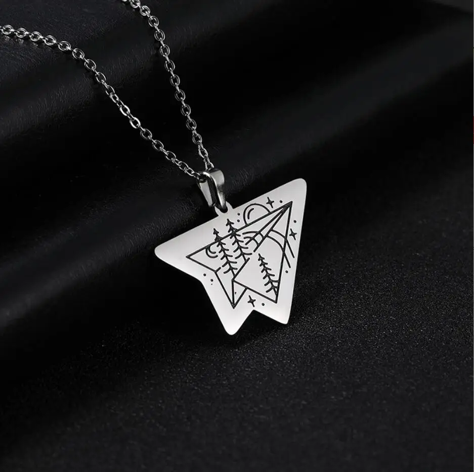 

1PC Origami Plane Forest Necklace Women Stainless Steel Ketting Childhood Paper Airplane Aircraft Choker Necklace F1577