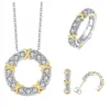 VVS D Full Moissanite Ring Necklace Earrings Sets for Women Hollow Pendant 925 Sterling Silver Engagement Wedding Jewelry Set