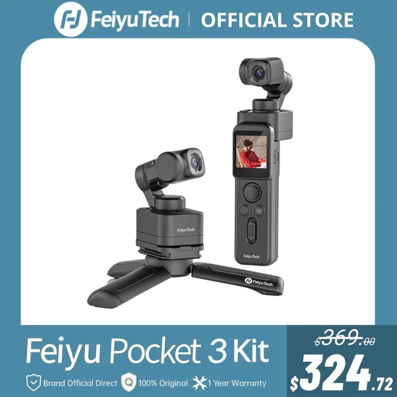FeiyuTech Feiyu Pocket 3 Kit Cordless Detachable 3-Axis Stabilizer Gimbal Camera 4K60fps Footage Magnetic Attach AI Tracking