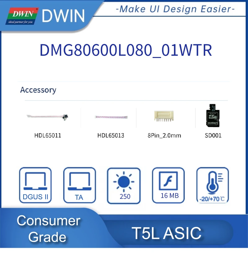 DWIN 8 Inch Display 800*600 Pixelss Resolution Smart LCM  Resistive Touch LCD Module Screen DMG80600L080_01WTR